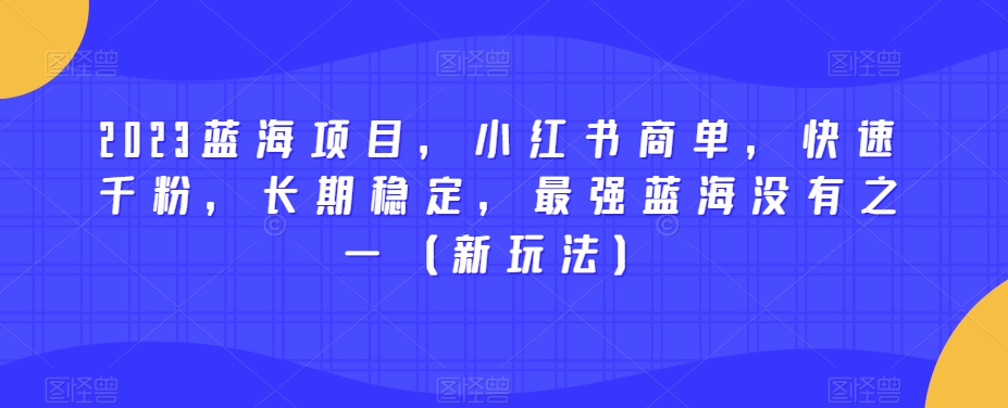 2023蓝海项目，小红书商单，快速千粉，长期稳定，最强蓝海没有之一（新玩法）_豪客资源库