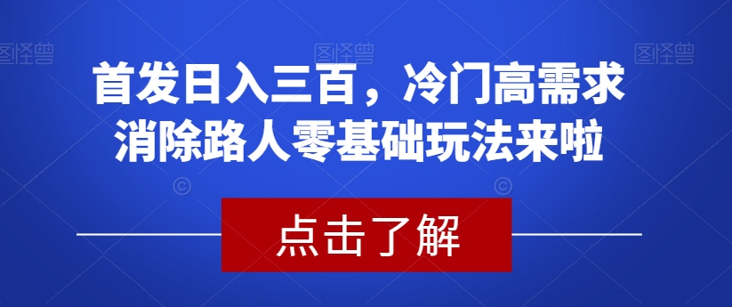 首发日入三百，冷门高需求消除路人零基础玩法来啦【揭秘】_豪客资源库