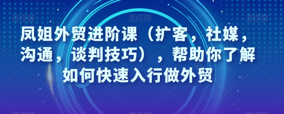 凤姐外贸进阶课（扩客，社媒，沟通，谈判技巧），帮助你了解如何快速入行做外贸_豪客资源库