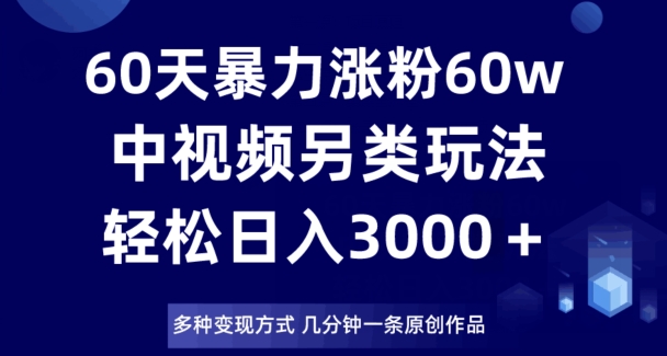 60天暴力涨粉60W，中视频另类玩法，日入3000＋，几分钟一条原创作品多种变现方式_豪客资源库