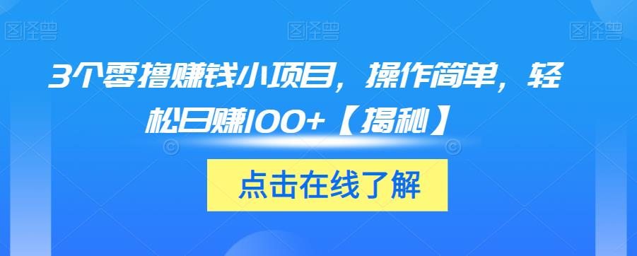 3个零撸赚钱小项目，操作简单，轻松日赚100+【揭秘】_豪客资源库