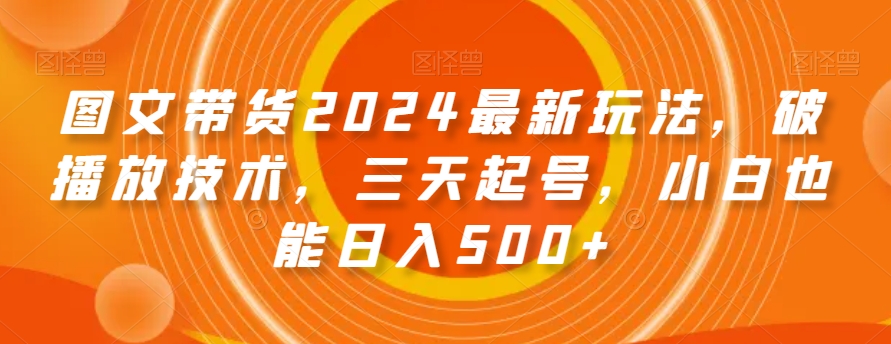 图文带货2024最新玩法，破播放技术，三天起号，小白也能日入500+【揭秘】_豪客资源库