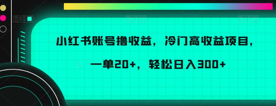 小红书账号撸收益，冷门高收益项目，一单20+，轻松日入300+【揭秘】_豪客资源库