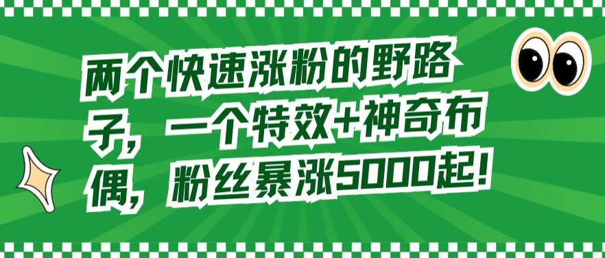 两个快速涨粉的野路子，一个特效+神奇布偶，粉丝暴涨5000起【揭秘】_豪客资源库