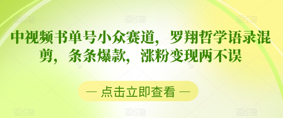 中视频书单号小众赛道，罗翔哲学语录混剪，条条爆款，涨粉变现两不误【揭秘】_豪客资源库