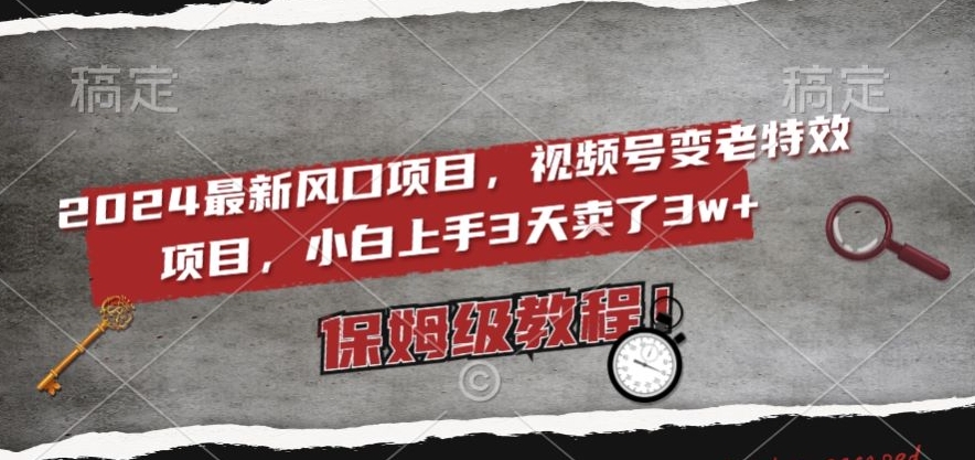 2024最新风口项目，视频号变老特效项目，电脑小白上手3天卖了3w+，保姆级教程【揭秘】_豪客资源库