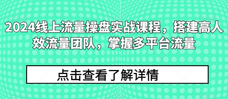 2024线上流量操盘实战课程，搭建高人效流量团队，掌握多平台流量_豪客资源库