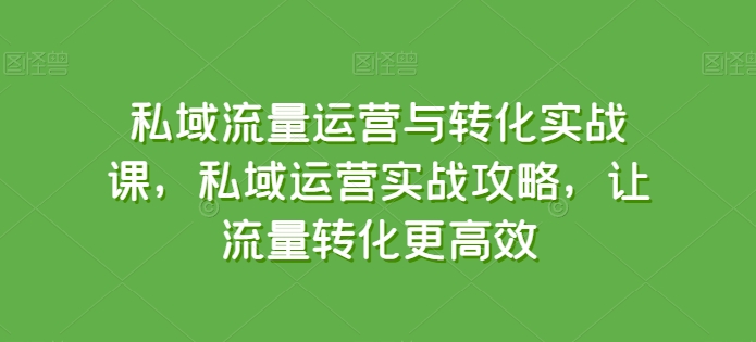 私域流量运营与转化实战课，私域运营实战攻略，让流量转化更高效_豪客资源库