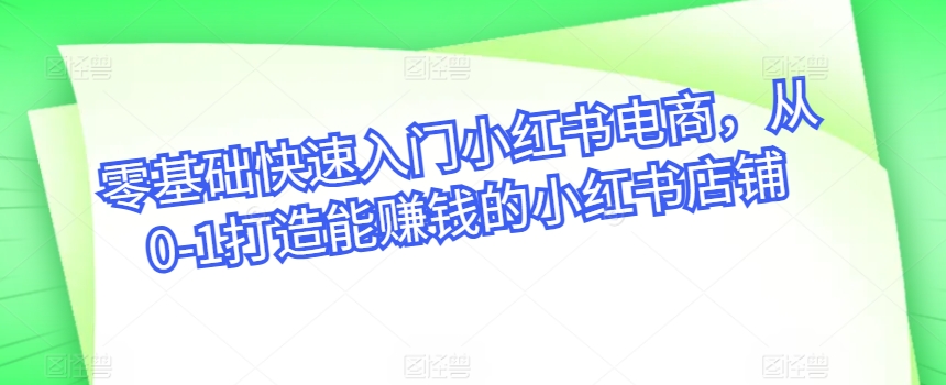 零基础快速入门小红书电商，从0-1打造能赚钱的小红书店铺_豪客资源库