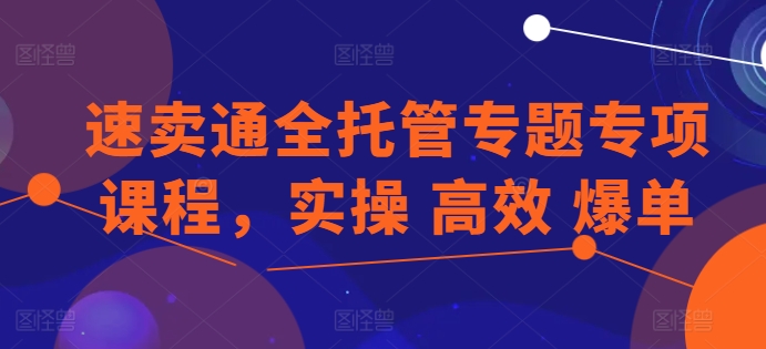 速卖通全托管专题专项课程，实操 高效 爆单_豪客资源库