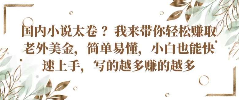 国内小说太卷 ?带你轻松赚取老外美金，简单易懂，小白也能快速上手，写的越多赚的越多【揭秘】_豪客资源库