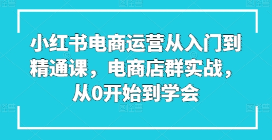 小红书电商运营从入门到精通课，电商店群实战，从0开始到学会_豪客资源库