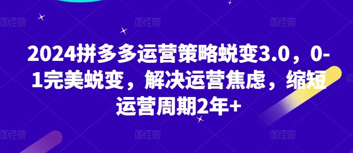 2024拼多多运营策略蜕变3.0，0-1完美蜕变，解决运营焦虑，缩短运营周期2年+_豪客资源库