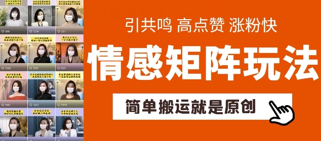 简单搬运，情感矩阵玩法，涨粉速度快，可带货，可起号【揭秘】_豪客资源库