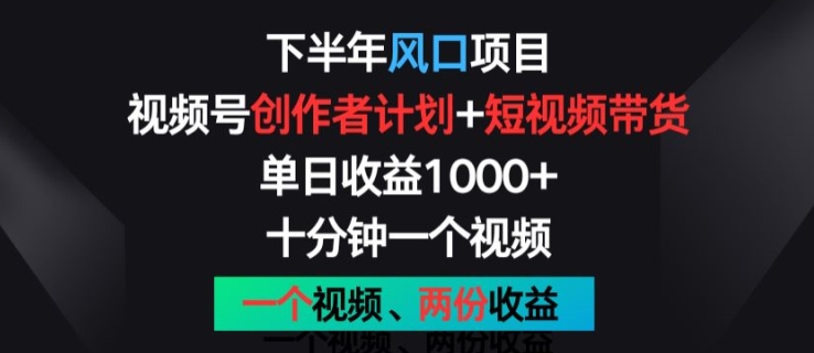 下半年风口项目，视频号创作者计划+视频带货，一个视频两份收益，十分钟一个视频【揭秘】_豪客资源库