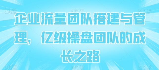 企业流量团队搭建与管理，亿级操盘团队的成长之路_豪客资源库