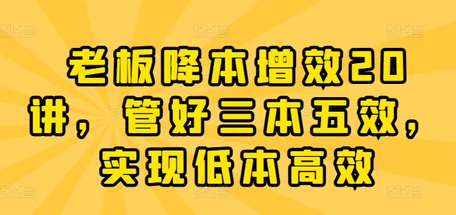 老板降本增效20讲，管好三本五效，实现低本高效_豪客资源库