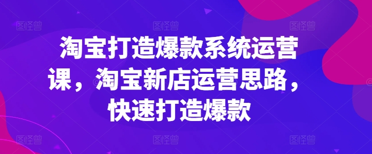 淘宝打造爆款系统运营课，淘宝新店运营思路，快速打造爆款_豪客资源库