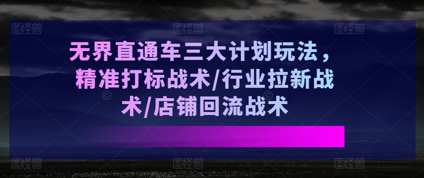 无界直通车三大计划玩法，精准打标战术/行业拉新战术/店铺回流战术_豪客资源库