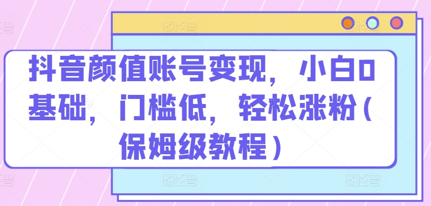 抖音颜值账号变现，小白0基础，门槛低，​轻松涨粉(保姆级教程)【揭秘】_豪客资源库