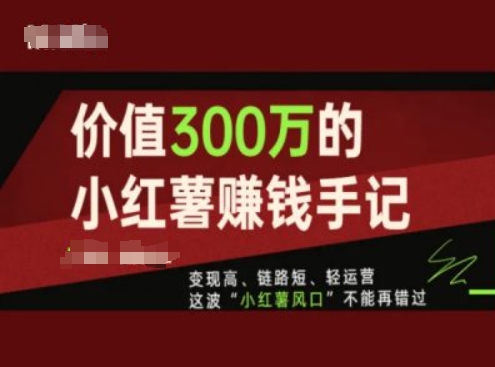 价值300万的小红书赚钱手记，变现高、链路短、轻运营，这波“小红薯风口”不能再错过_豪客资源库