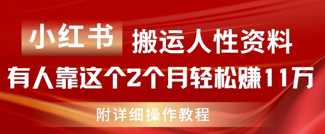 小红书搬运人性资料，有人靠这个2个月轻松赚11w，附教程【揭秘】_豪客资源库