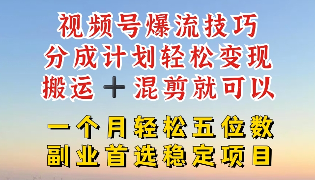 视频号爆流技巧，分成计划轻松变现，搬运 +混剪就可以，一个月轻松五位数稳定项目【揭秘】_豪客资源库