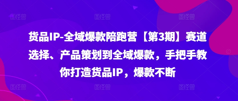 货品IP全域爆款陪跑营【第3期】赛道选择、产品策划到全域爆款，手把手教你打造货品IP，爆款不断_豪客资源库