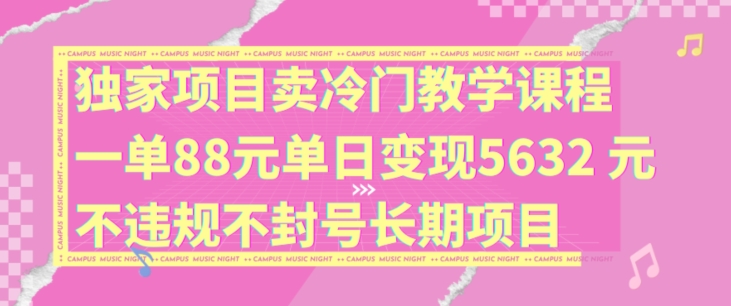 独家项目卖冷门教学课程一单88元单日变现5632元违规不封号长期项目【揭秘】_豪客资源库