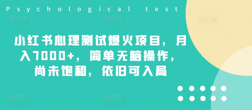 小红书心理测试爆火项目，月入7000+，简单无脑操作，尚未饱和，依旧可入局_豪客资源库