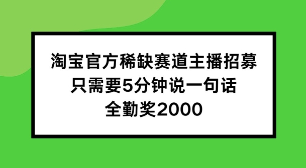 淘宝官方稀缺赛道主播招募 ，只需要5分钟说一句话， 全勤奖2000【揭秘】_豪客资源库