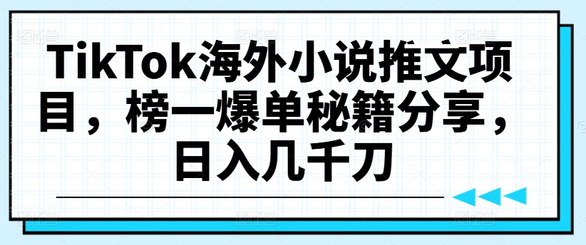 TikTok海外小说推文项目，榜一爆单秘籍分享，日入几千刀_豪客资源库