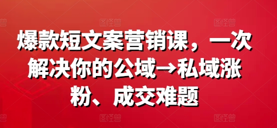 爆款短文案营销课，一次解决你的公域→私域涨粉、成交难题_豪客资源库