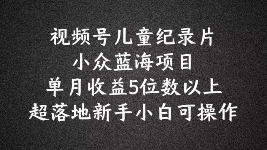 2024蓝海项目视频号儿童纪录片科普，单月收益5位数以上，新手小白可操作【揭秘】_豪客资源库