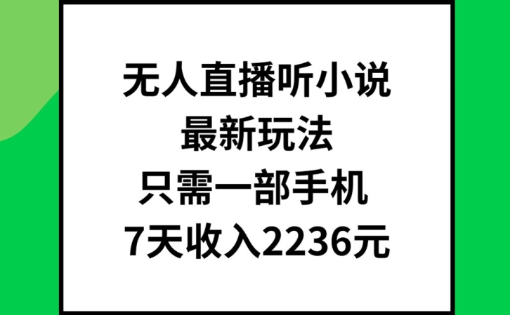 无人直播听小说最新玩法，只需一部手机，7天收入2236元【揭秘】_豪客资源库