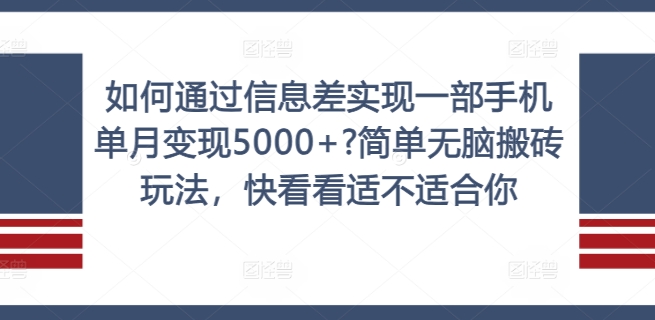 如何通过信息差实现一部手机单月变现5000+?简单无脑搬砖玩法，快看看适不适合你【揭秘】_豪客资源库