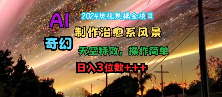 2024短视频掘金项目，AI制作治愈系风景，奇幻天空特效，操作简单，日入3位数【揭秘】_豪客资源库