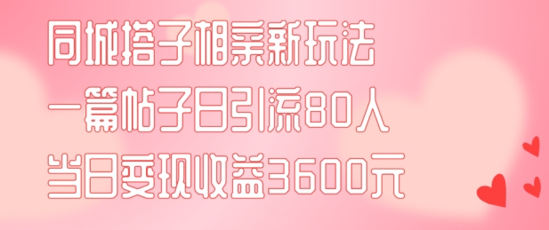 同城搭子相亲新玩法一篇帖子引流80人当日变现3600元(项目教程+实操教程)【揭秘】_豪客资源库