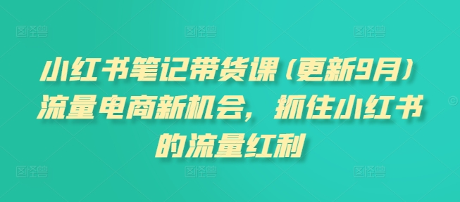 小红书笔记带货课(更新9月)流量电商新机会，抓住小红书的流量红利_豪客资源库