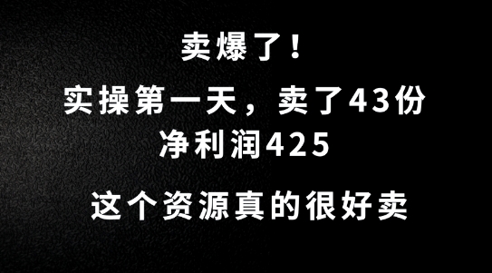 这个资源，需求很大，实操第一天卖了43份，净利润425【揭秘】_豪客资源库