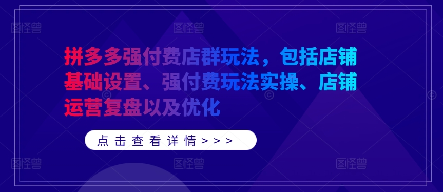 拼多多强付费店群玩法，包括店铺基础设置、强付费玩法实操、店铺运营复盘以及优化_豪客资源库