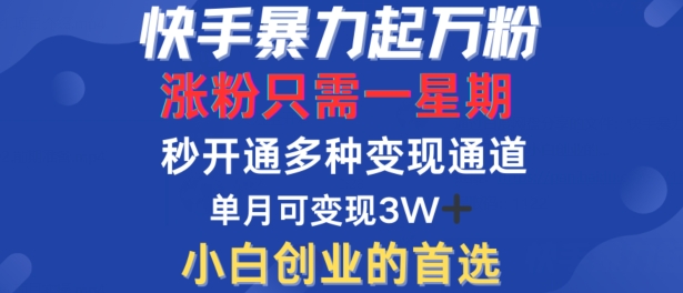 快手暴力起万粉，涨粉只需一星期，多种变现模式，直接秒开万合，单月变现过W【揭秘】_豪客资源库