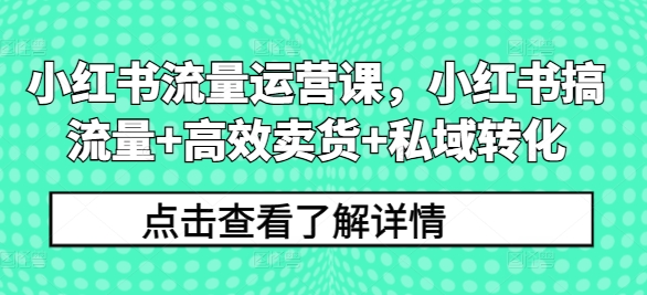 小红书流量运营课，小红书搞流量+高效卖货+私域转化_豪客资源库