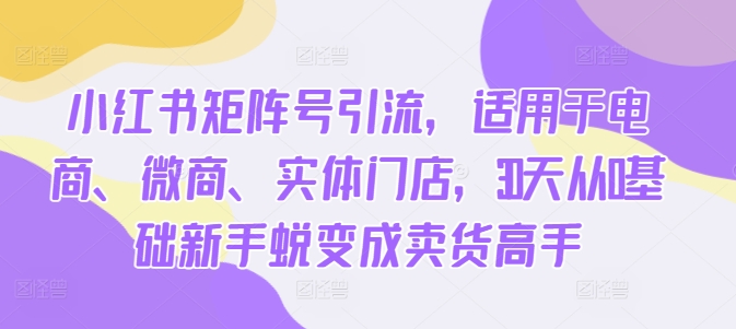 小红书矩阵号引流，适用于电商、微商、实体门店，30天从0基础新手蜕变成卖货高手_豪客资源库