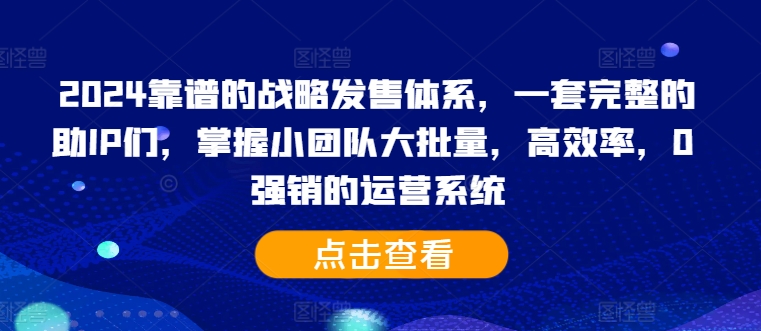 2024靠谱的战略发售体系，一套完整的助IP们，掌握小团队大批量，高效率，0 强销的运营系统_豪客资源库