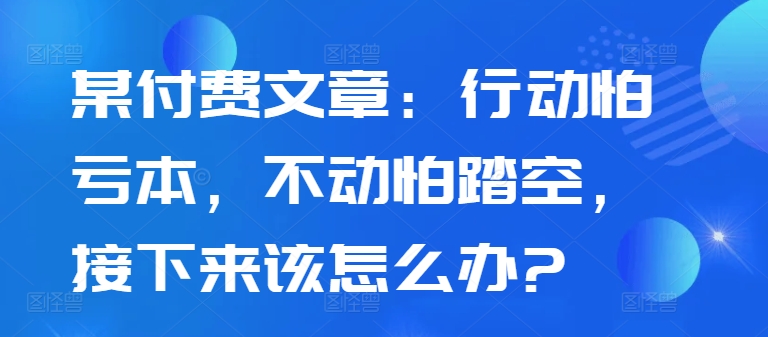 某付费文章：行动怕亏本，不动怕踏空，接下来该怎么办?_豪客资源库