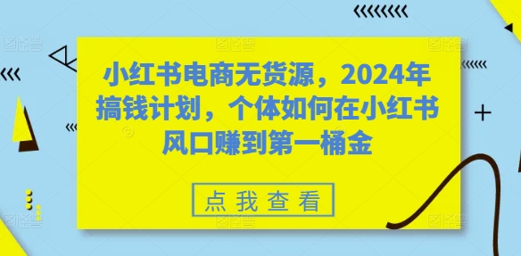 小红书电商无货源，2024年搞钱计划，个体如何在小红书风口赚到第一桶金_豪客资源库