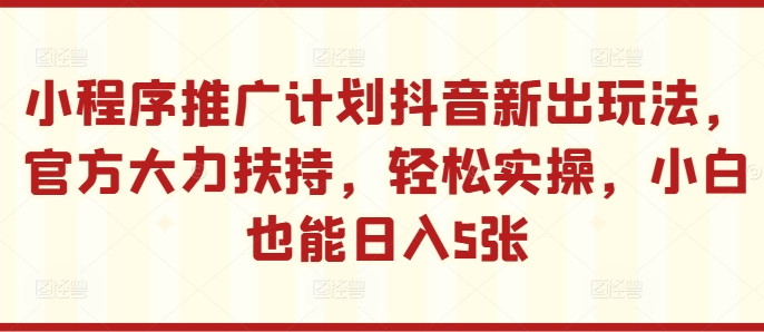 小程序推广计划抖音新出玩法，官方大力扶持，轻松实操，小白也能日入5张【揭秘】_豪客资源库