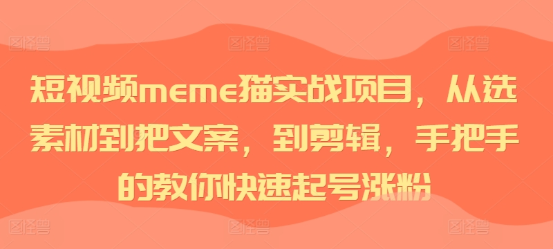 短视频meme猫实战项目，从选素材到把文案，到剪辑，手把手的教你快速起号涨粉_豪客资源库