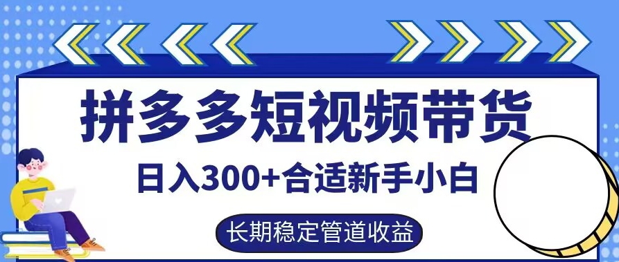 拼多多短视频带货日入300+有长期稳定被动收益，合适新手小白【揭秘】_豪客资源库